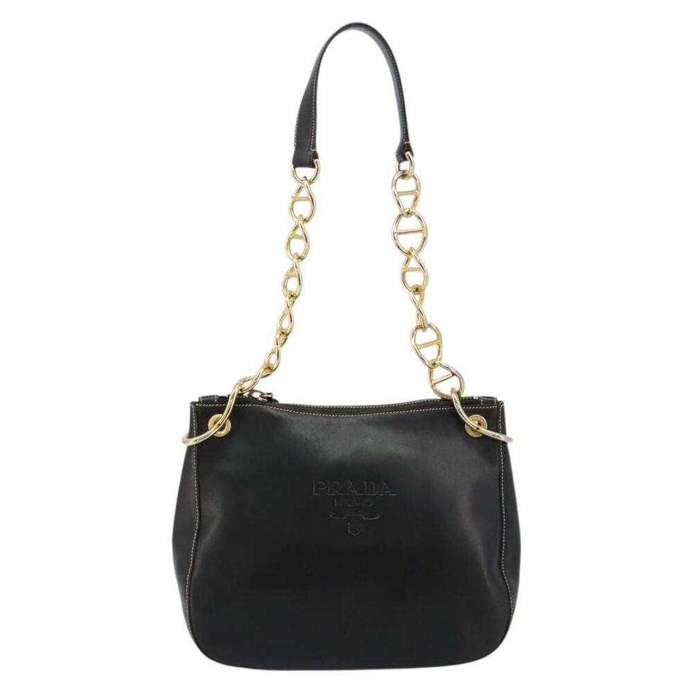 Prada Leather Chain Shoulder Bag Black